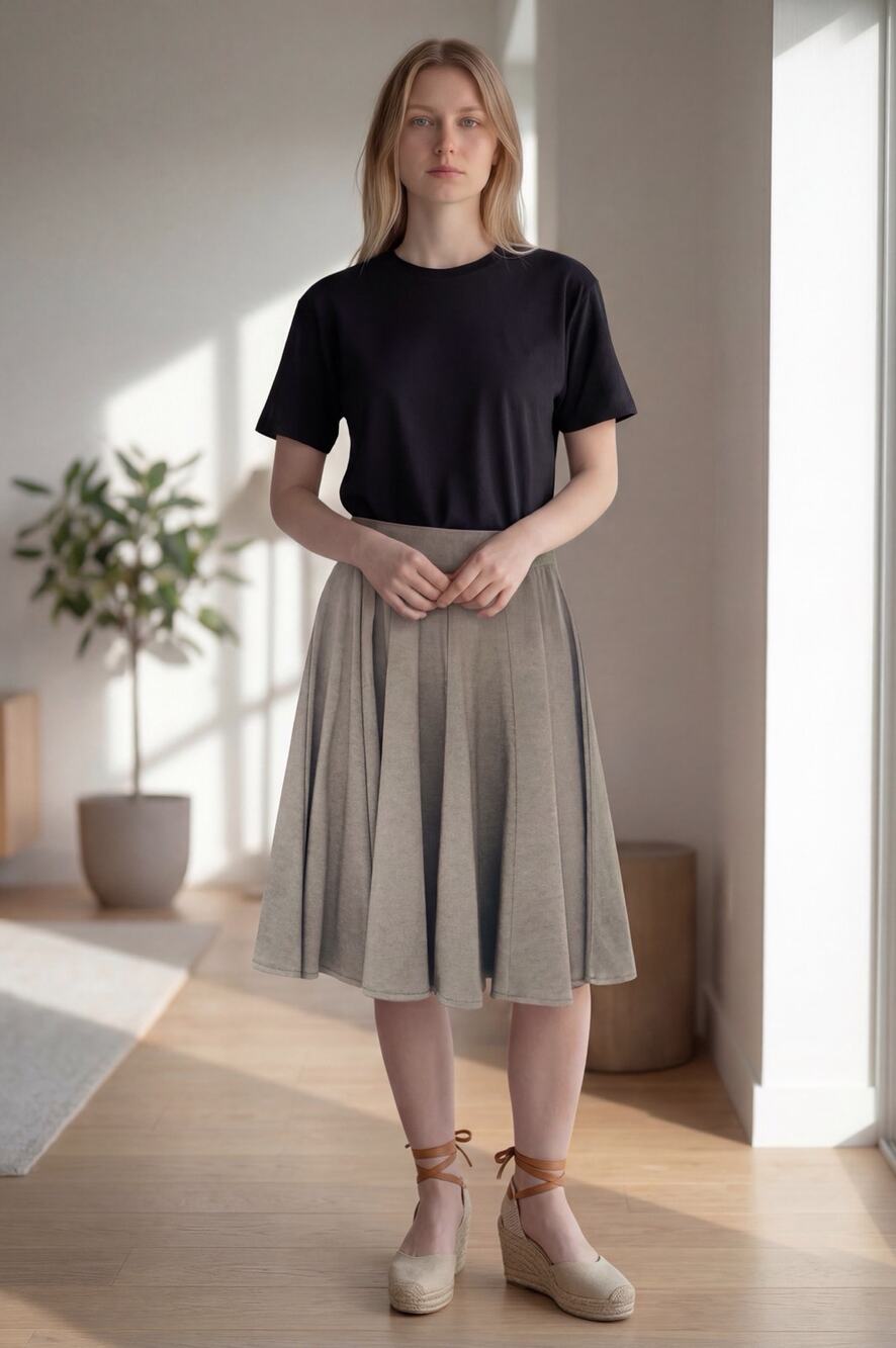 Grace Elements Fit & Flare Skirt Versatile Neutral  Colored Taupe Stretch Knit